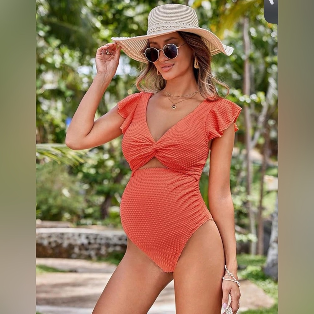 Women’s Maternity One Piece Textured Swimsuit in Orange